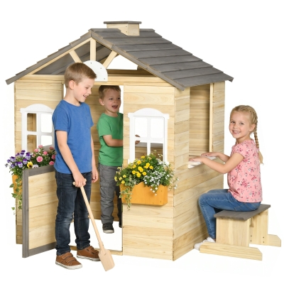 Outsunny Wooden Playhouse for Kids, Outdoor Cottage, 3-7 Years