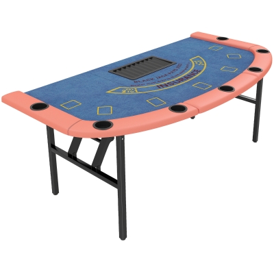 Soozier 72" Foldable Poker Table, 8-Player Casino with Cup Holders, Blue
