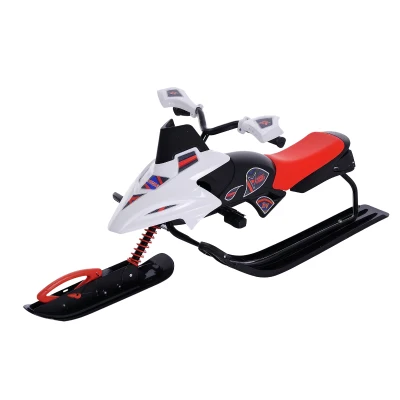 Soozier GT Snow Racer Sleds for Kids with Padded Rubber Seat Traction Rope, Snow Motor with Wind Shield Handle and Anti-Slip Pedal, Winter Gift for Boys Girls Red