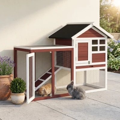 PawHut 48" Wooden Rabbit Hutch, Outdoor Run, Brown