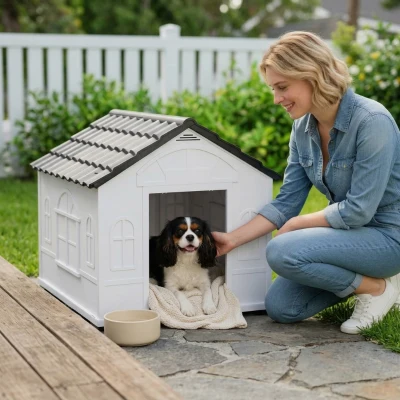 PawHut Water Resistant Pet House for Small/Medium Dogs, Gray