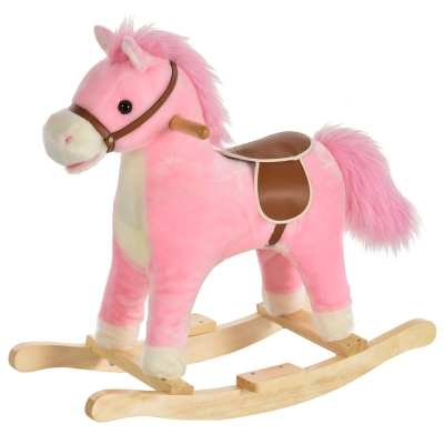 Qaba Plush Rocking Horse Baby Chair with Sounds, Pink