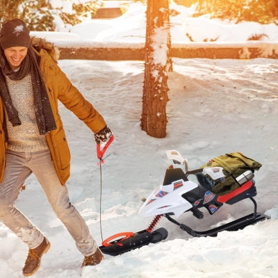 Soozier GT Snow Racer Sleds for Kids with Padded Rubber Seat Traction Rope, Snow Motor with Wind Shield Handle and Anti-Slip Pedal, Winter Gift for Boys Girls Red