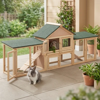 PawHut 83" Deluxe XL Wooden Rabbit Hutch, 2-Story with Run