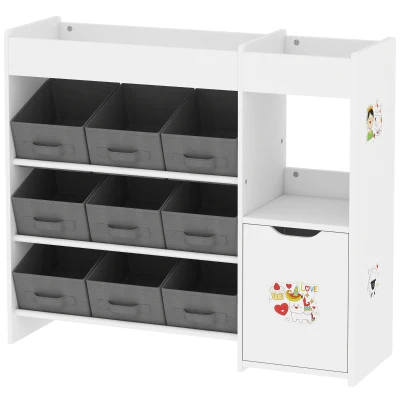 Qaba Toy Storage Organizer with 9 Non-Woven Fabric Boxes, Storage Cabinet & Shelves, for Kids Room, Nursery, Playroom White