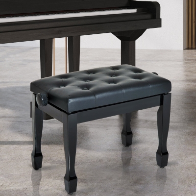 HOMCOM 25" Adjustable Height Piano Bench with Padded Cushion, Keyboard Seat with Solid Wood Legs, Black