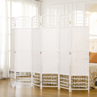 HOMCOM 6 Panel Folding Room Divider, Portable Privacy Screen, Wave Fiber Room Partition for Home Office, White