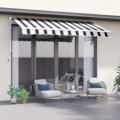 Outsunny 8' x 7' Retractable Awning, Patio Awnings, Sunshade Shelter with 280 g/m² UV & Water-Resistant Fabric and Aluminum Frame for Deck, Balcony, Yard, Blue and White