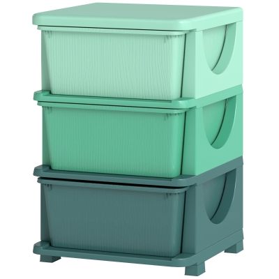 Qaba 3-Tier Kids Toy Storage Unit with 3 Drawers, Green