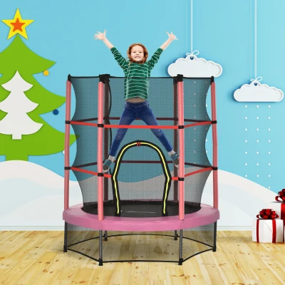 Outsunny 5FT Kids Trampoline with Enclosure, Pink