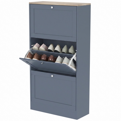 HOMCOM Modern Shoe Cabinet, 3 Flip Drawers, Adjustable Shelves, Blue