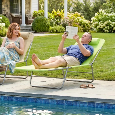 Outsunny Folding Chaise Lounge Chairs, Steel Frame, Green