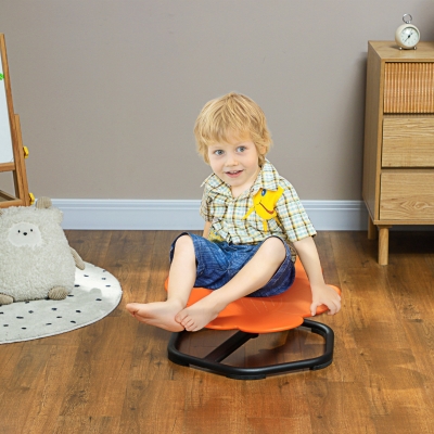 Qaba Flower-Shaped Kids Swivel Chair, Non-Slip Sensory Spinning Chair for Physical Coordination Training, Orange