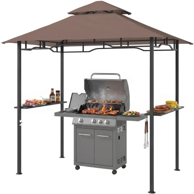 Outsunny 8' x 5' BBQ Grill Gazebo Tent with Double Tiered Canopy for Outdoor Sun Shade, Coffee