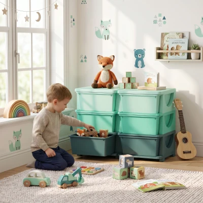 Qaba 3-Tier Kids Storage Organizer with 6 Drawers, Green
