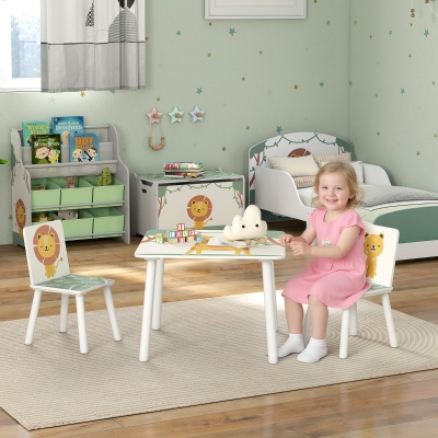 Qaba 3-Piece Kids Table and Chair Set with Animal Pattern for Boys and Girls Aged 3-8, Bedroom, Nursery, Playroom, Green