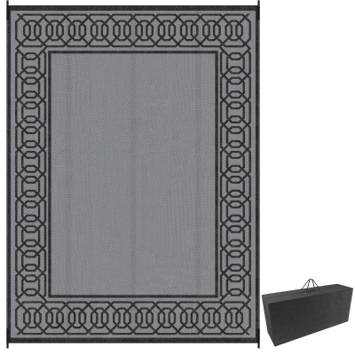 Outsunny 9' x 12' Reversible Outdoor Rug, Waterproof, Black & Gray