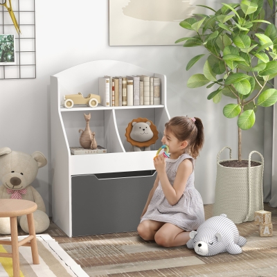 Qaba 3 Tier Kids Bookcase with Drawer, 2 Storage Compartment, for Nursery, Playroom, Bedroom, Classroom, White