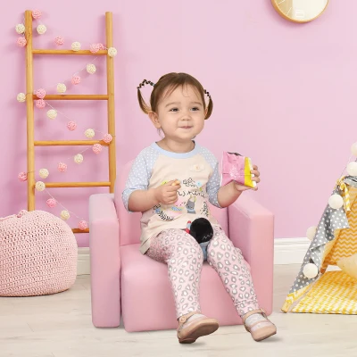 Qaba 2-in-1 Kids Sofa Table Chair Set, Pink