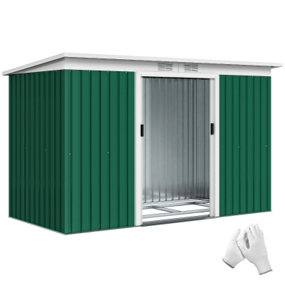 Outsunny 9' x 4' Outdoor Storage Shed, Metal, Lockable, Green