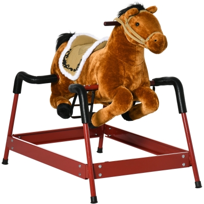 Qaba Kids Plush Rocking Horse Ride-On with Sounds, Interactive Toy