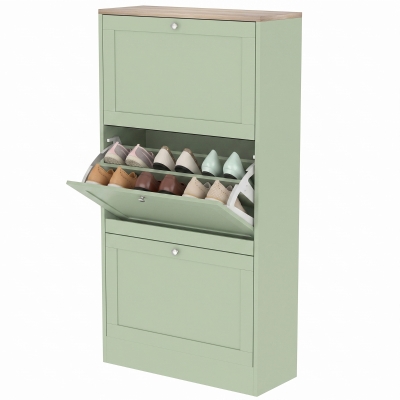 HOMCOM Modern Shoe Cabinet, 3 Flip Drawers, Adjustable Shelves, Green