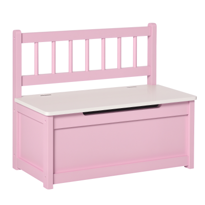 Qaba 2-in-1 Kids Toy Box Storage Organizer Chest Cabinet Chunk Cube with Safety Pneumatic Rod, Pink