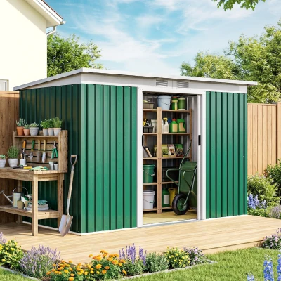 Outsunny 9' x 4' Outdoor Storage Shed, Metal, Lockable, Green