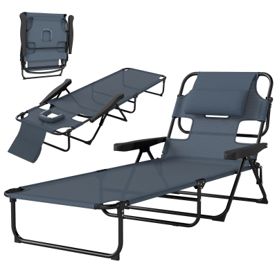 Outsunny Folding Lounge Chair with Reclining Back, Gray