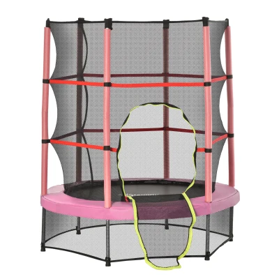 Outsunny 55" Kids Trampoline with Enclosure Net for Indoor/Outdoor, Trampoline for Boys and Girls Age 3-6 Years, Pink