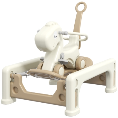 Qaba 5 in 1 Rocking Horse for Toddlers 1-6 Years with Balance Board, Push Handle, 4 Smooth Wheels