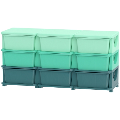 Qaba Kids 3-Tier Storage Organizer with 9 Drawers, Green