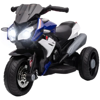 Qaba Kids Electric Motorcycle Ride-On Toy with 3 Wheels, Music, Horn, Lights, Blue