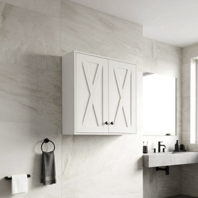 HOMCOM Modern Medicine Cabinet Wall Mounted, Bathroom Wall Cabinet with 2 Doors and Adjustable Shelf, White