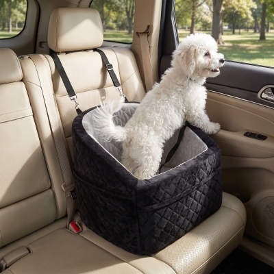 PawHut Dog Car Seat, Dog Booster Car Seat Washable with Adjustable Safety Leash, Storage Pockets for Small Under 10kg, Grey