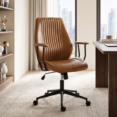 HOMCOM Leather Office Desk Chair, Swivel, Adjustable Height, Brown