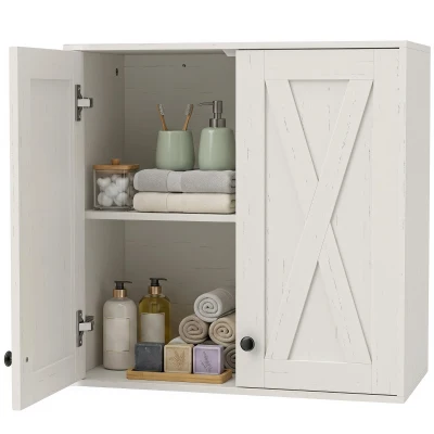 HOMCOM Modern Medicine Cabinet Wall Mounted, Bathroom Wall Cabinet with 2 Doors and Adjustable Shelf, White