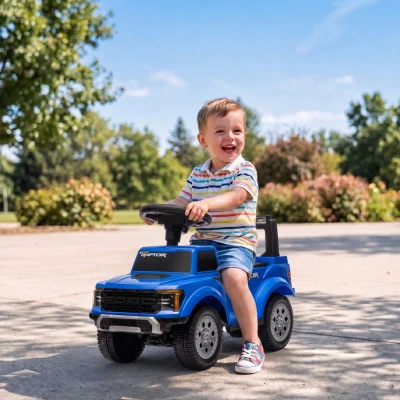 Qaba Ford Raptor Toddler Car with Headlights & Storage, Blue