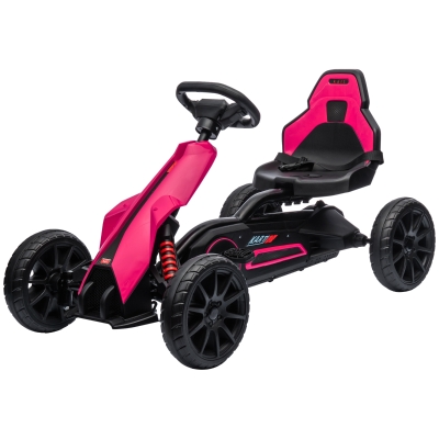 Aosom Kids Pedal Go Kart, Adjustable Seat, Swing Axle, Pink
