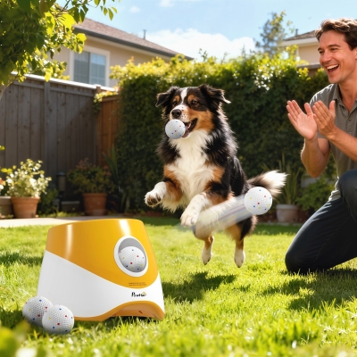 PawHut Automatic Dog Ball Launcher with 5 ETPU Balls 2.3", 3 Distance Settings 20ft, 33ft, 46ft, Orange