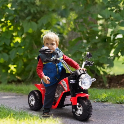 Aosom Kids Electric Motorcycle 6V Battery Powered Ride-On Dirt Bike 3-Wheels Motorbike with Horn Headlights Realistic Sounds 1.24mph Speed for Girls Boy 18 - 36 Months Red