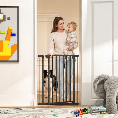 PawHut 30"-32" Baby Gate, 36"H Pet Gate with Auto-Close, Two-Way Open, Pressure Mounted, Black