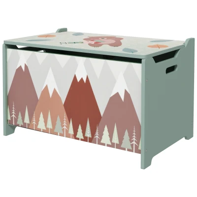 Qaba Toy Box, Kids Storage Chest with Lid, Safety Hinges and Groove Handles, Toy Storage Organizer with Mountain Pattern for Boys, Girls, Green