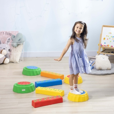 Outsunny 8pcs Balance Beam for Kids, 4 Sensory Pads and 4 Beams with Non-slip Surface & Bottom, Stackable Stepping Stones Kids for Boys Girls 3-6 Years, Multicoloured