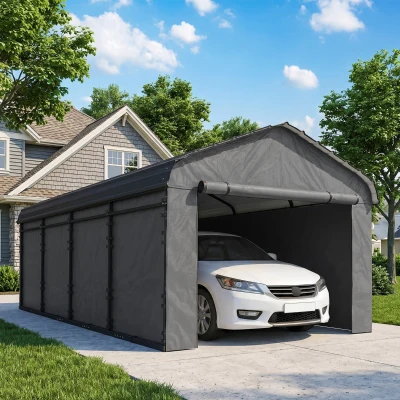 Outsunny 12' x 20' Metal Carport with Galvanized Roof, Dark Gray