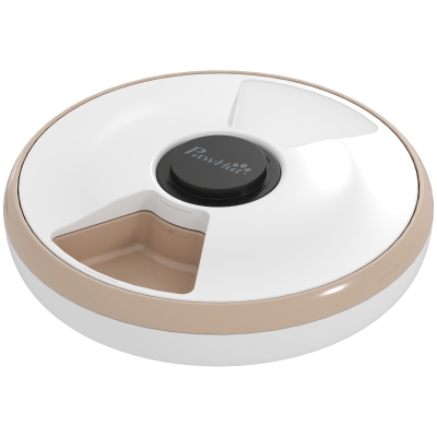PawHut Automatic Cat Feeder for Dry Wet Food Timed Cat Dog Food Dispenser with 6 Trays 1 Ice Pack Battery Powered Light Brown