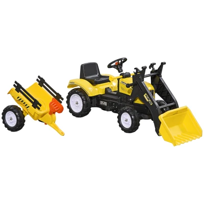 Aosom Front Loader Excavator Ride On Toy Pedal Control with 6 Wheels Controllable Bucket for 3 Years Old, Yellow
