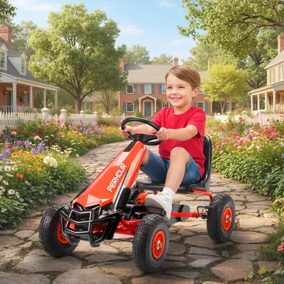 Qaba Kids Pedal Go Kart with Adjustable Seat & Brake, Red