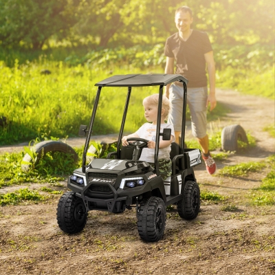 Qaba 24V 2 Seater Electric Car for Kids w/ Remote Control, 4 Wheels Spring Suspension, Soft Start, Storage, Sunshade, Black