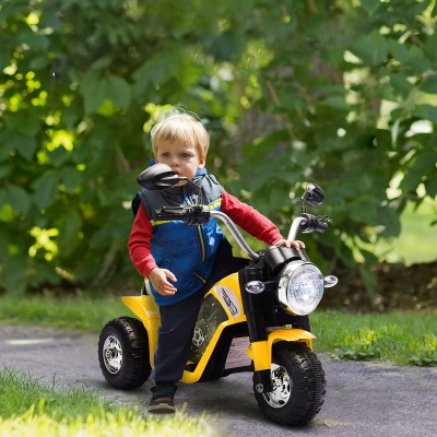 Aosom Kids Electric Motorcycle 6V Battery Powered Ride-On Dirt Bike 3-Wheels Motorbike Yellow